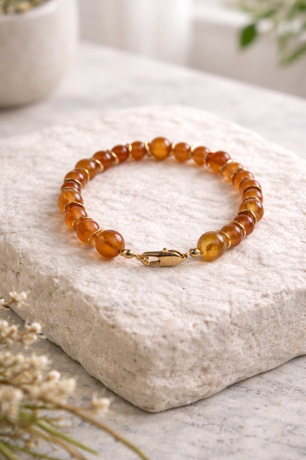 Natural Fire Agate Gold Beaded Bracelet