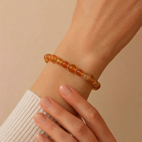 Natural Fire Agate Gold Beaded Bracelet